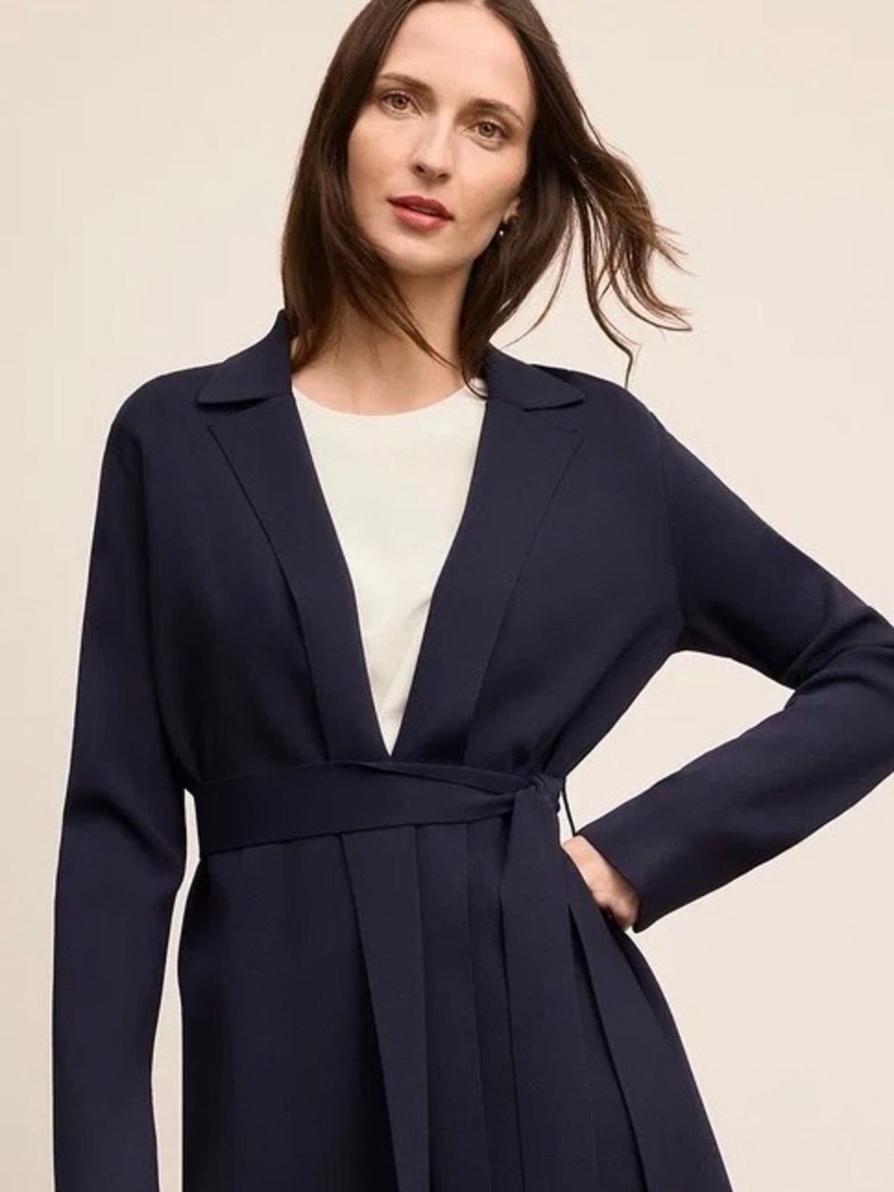 MM Lafleur Navy Tie-Waist Jardigan Blazer